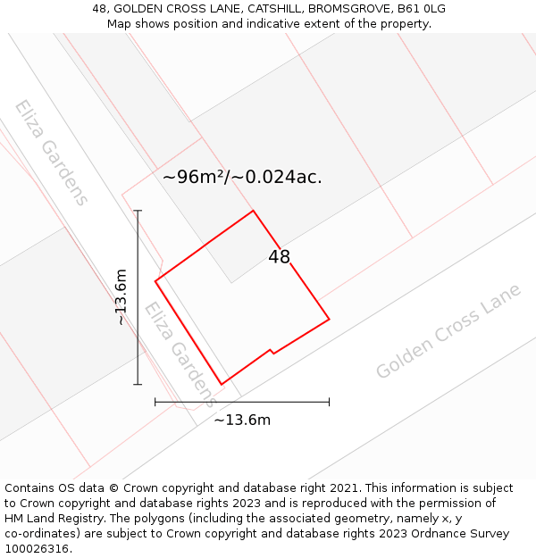 48, GOLDEN CROSS LANE, CATSHILL, BROMSGROVE, B61 0LG: Plot and title map