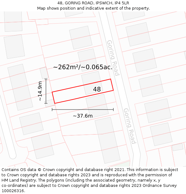 48, GORING ROAD, IPSWICH, IP4 5LR: Plot and title map