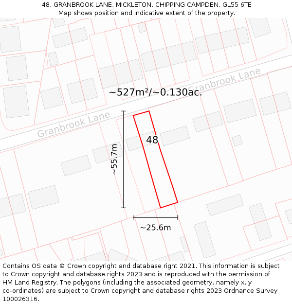 48, GRANBROOK LANE, MICKLETON, CHIPPING CAMPDEN, GL55 6TE: Plot and title map