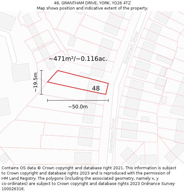 48, GRANTHAM DRIVE, YORK, YO26 4TZ: Plot and title map