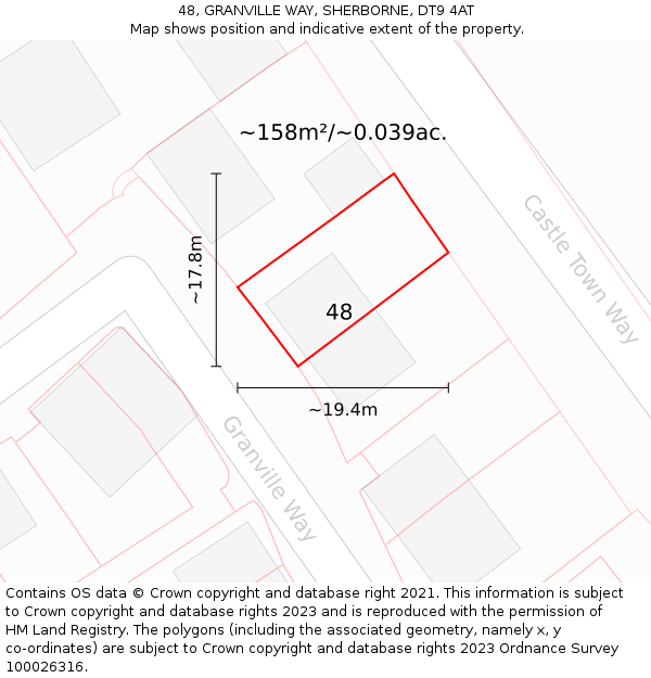48, GRANVILLE WAY, SHERBORNE, DT9 4AT: Plot and title map