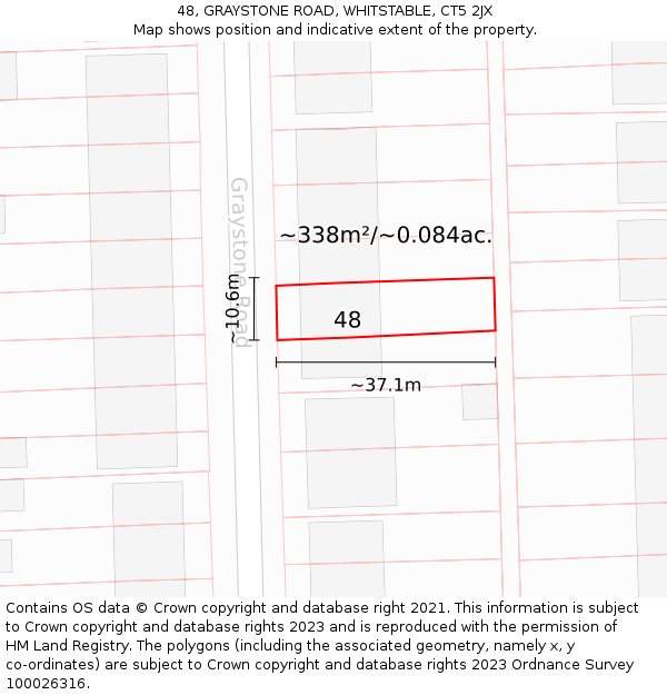 48, GRAYSTONE ROAD, WHITSTABLE, CT5 2JX: Plot and title map