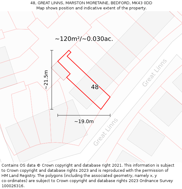 48, GREAT LINNS, MARSTON MORETAINE, BEDFORD, MK43 0DD: Plot and title map
