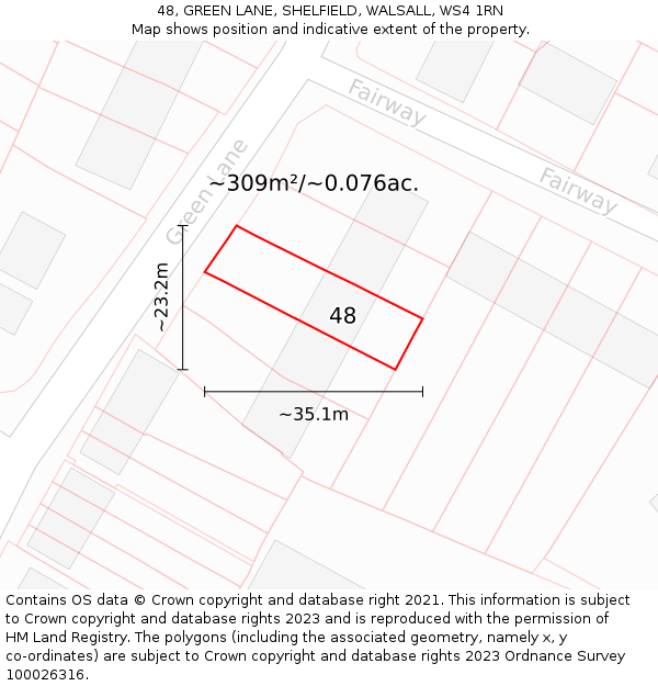 48, GREEN LANE, SHELFIELD, WALSALL, WS4 1RN: Plot and title map