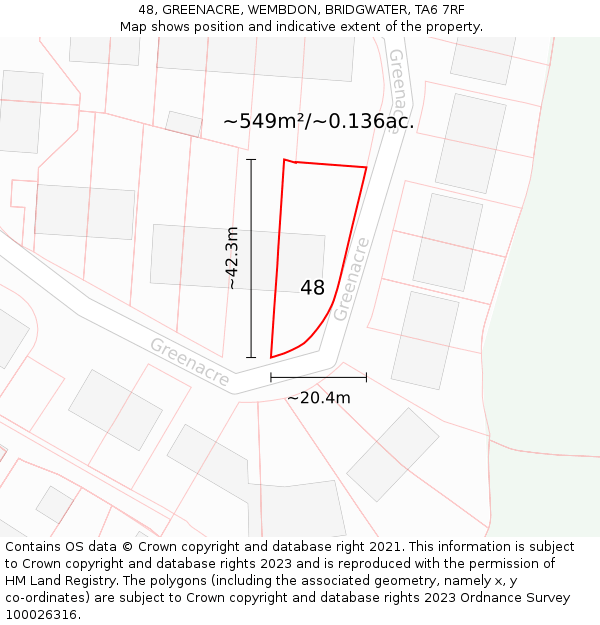 48, GREENACRE, WEMBDON, BRIDGWATER, TA6 7RF: Plot and title map