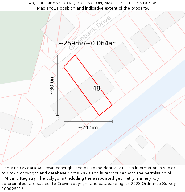 48, GREENBANK DRIVE, BOLLINGTON, MACCLESFIELD, SK10 5LW: Plot and title map