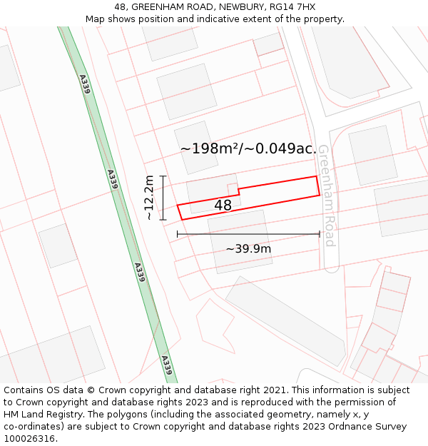 48, GREENHAM ROAD, NEWBURY, RG14 7HX: Plot and title map