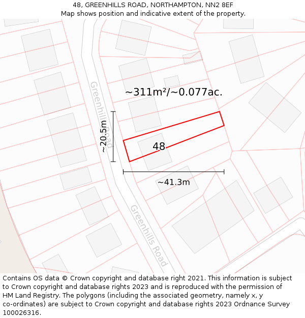 48, GREENHILLS ROAD, NORTHAMPTON, NN2 8EF: Plot and title map