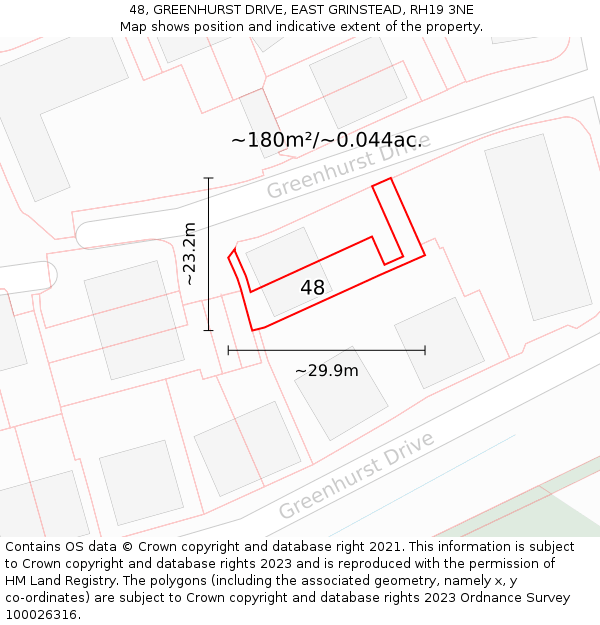 48, GREENHURST DRIVE, EAST GRINSTEAD, RH19 3NE: Plot and title map