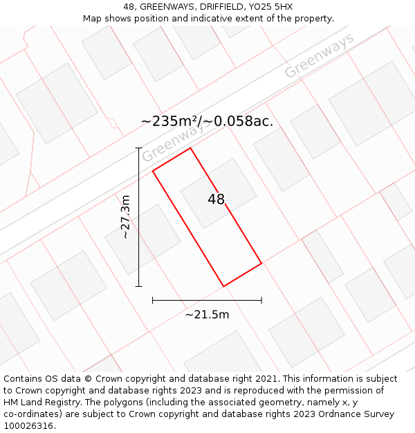 48, GREENWAYS, DRIFFIELD, YO25 5HX: Plot and title map