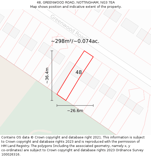48, GREENWOOD ROAD, NOTTINGHAM, NG3 7EA: Plot and title map
