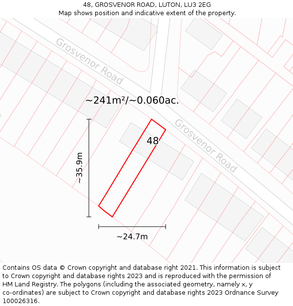 48, GROSVENOR ROAD, LUTON, LU3 2EG: Plot and title map