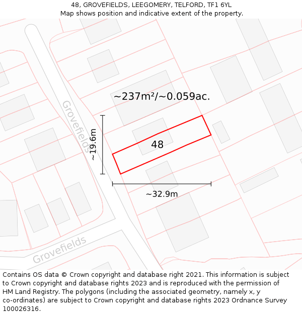 48, GROVEFIELDS, LEEGOMERY, TELFORD, TF1 6YL: Plot and title map