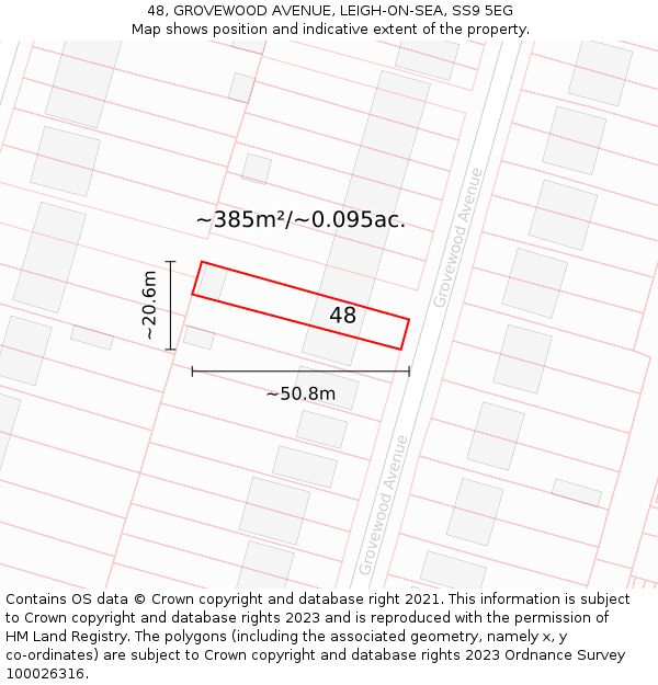 48, GROVEWOOD AVENUE, LEIGH-ON-SEA, SS9 5EG: Plot and title map
