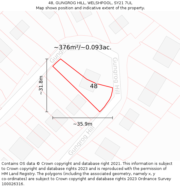 48, GUNGROG HILL, WELSHPOOL, SY21 7UL: Plot and title map