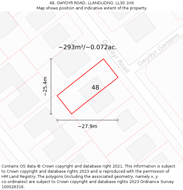 48, GWYDYR ROAD, LLANDUDNO, LL30 1HX: Plot and title map
