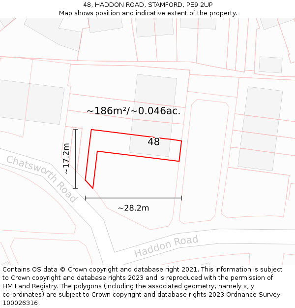 48, HADDON ROAD, STAMFORD, PE9 2UP: Plot and title map