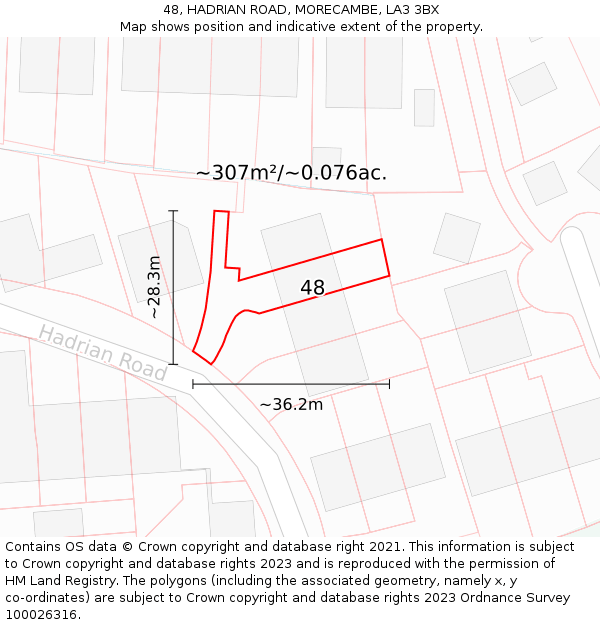 48, HADRIAN ROAD, MORECAMBE, LA3 3BX: Plot and title map