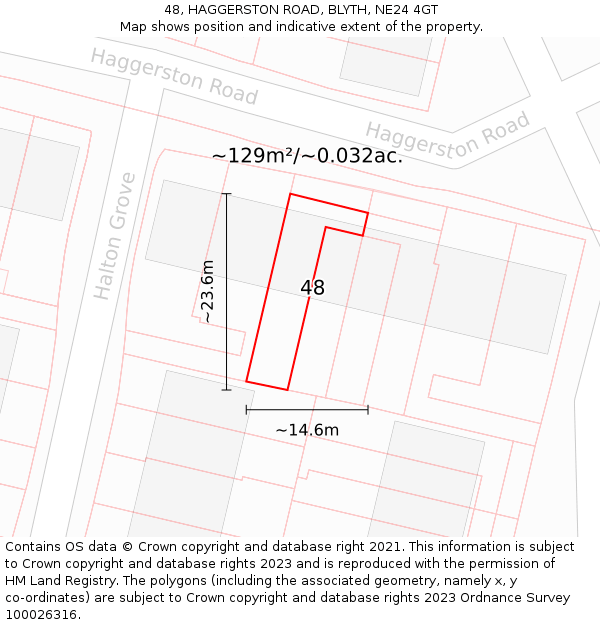 48, HAGGERSTON ROAD, BLYTH, NE24 4GT: Plot and title map