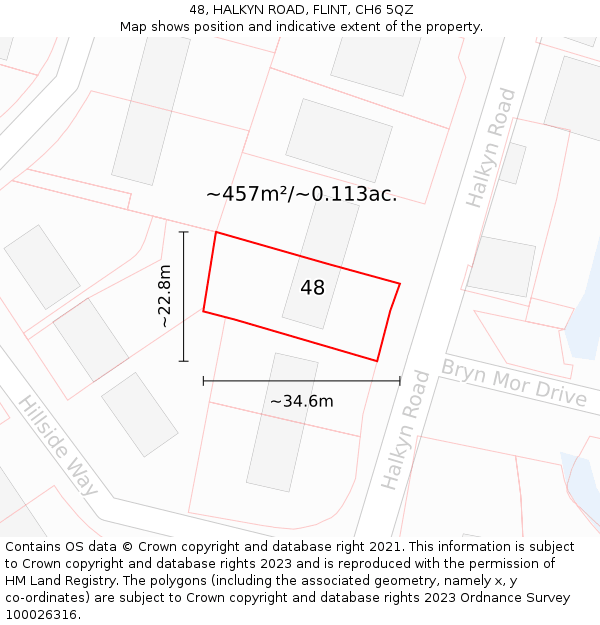 48, HALKYN ROAD, FLINT, CH6 5QZ: Plot and title map