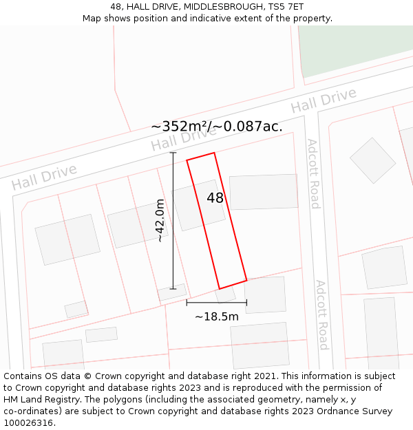 48, HALL DRIVE, MIDDLESBROUGH, TS5 7ET: Plot and title map