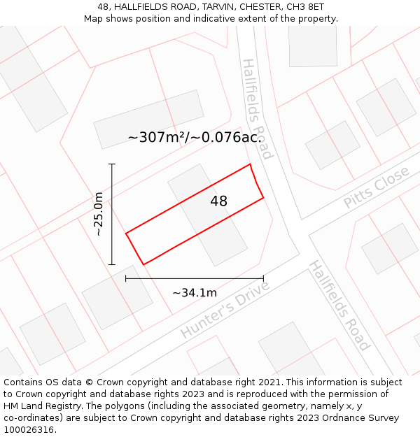 48, HALLFIELDS ROAD, TARVIN, CHESTER, CH3 8ET: Plot and title map