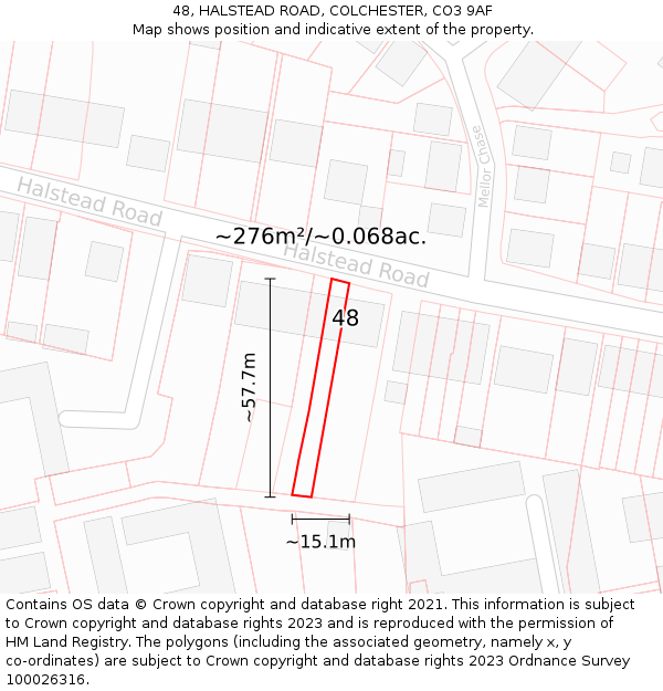 48, HALSTEAD ROAD, COLCHESTER, CO3 9AF: Plot and title map