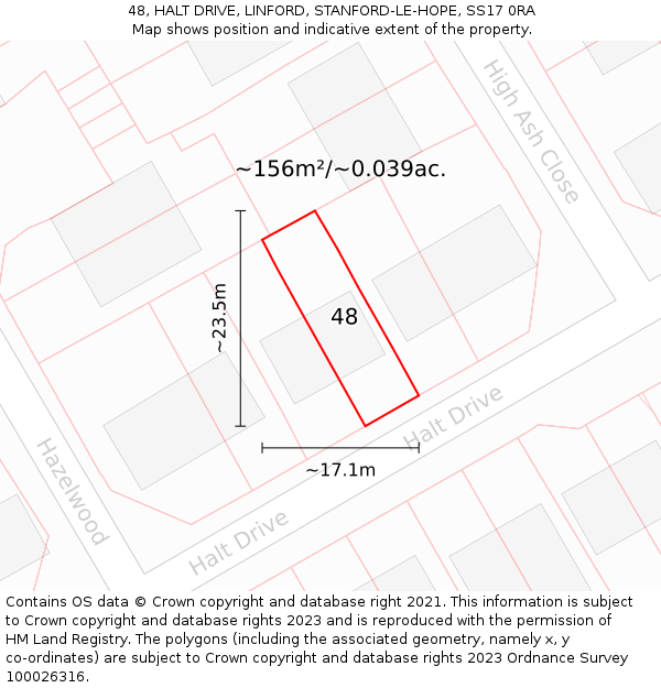 48, HALT DRIVE, LINFORD, STANFORD-LE-HOPE, SS17 0RA: Plot and title map