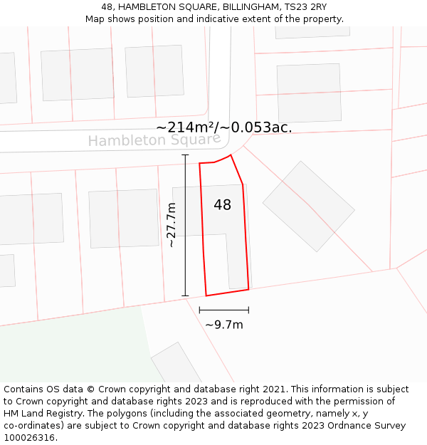 48, HAMBLETON SQUARE, BILLINGHAM, TS23 2RY: Plot and title map