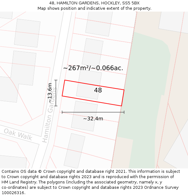 48, HAMILTON GARDENS, HOCKLEY, SS5 5BX: Plot and title map