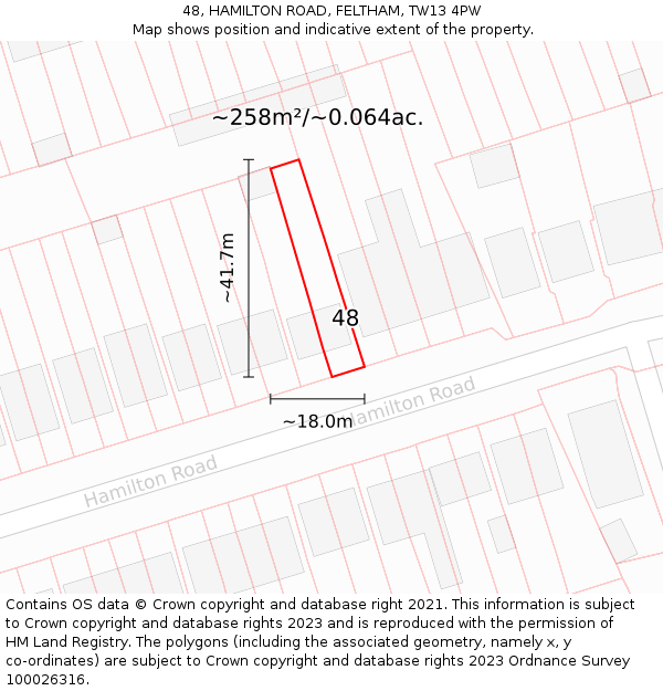 48, HAMILTON ROAD, FELTHAM, TW13 4PW: Plot and title map