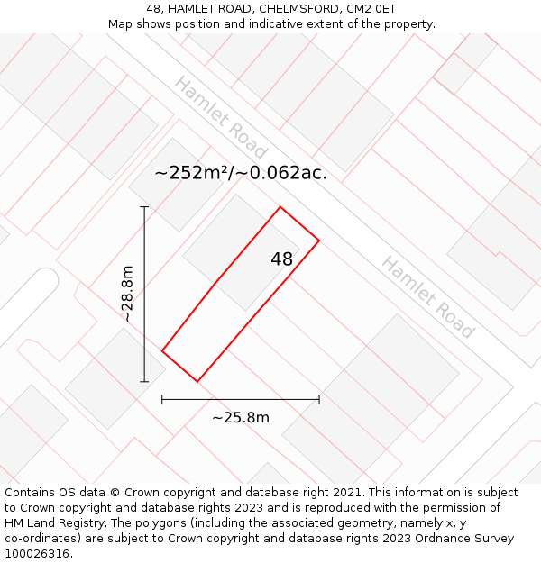 48, HAMLET ROAD, CHELMSFORD, CM2 0ET: Plot and title map