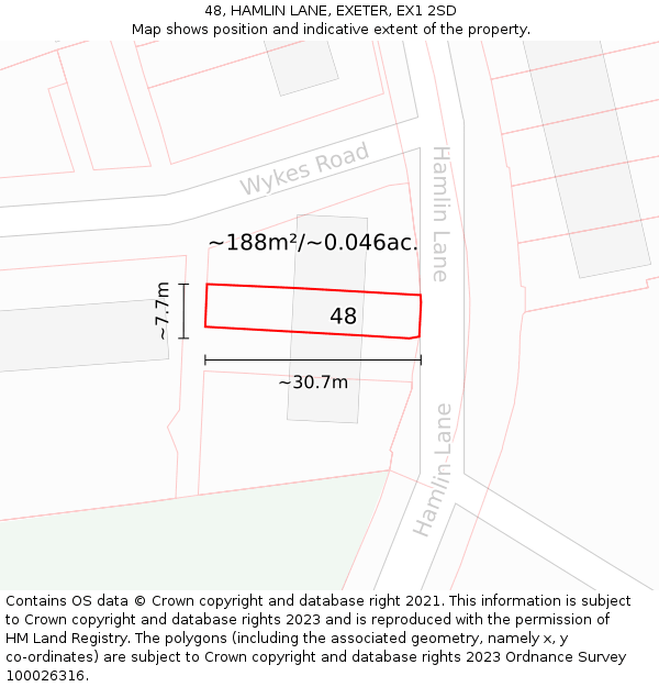 48, HAMLIN LANE, EXETER, EX1 2SD: Plot and title map