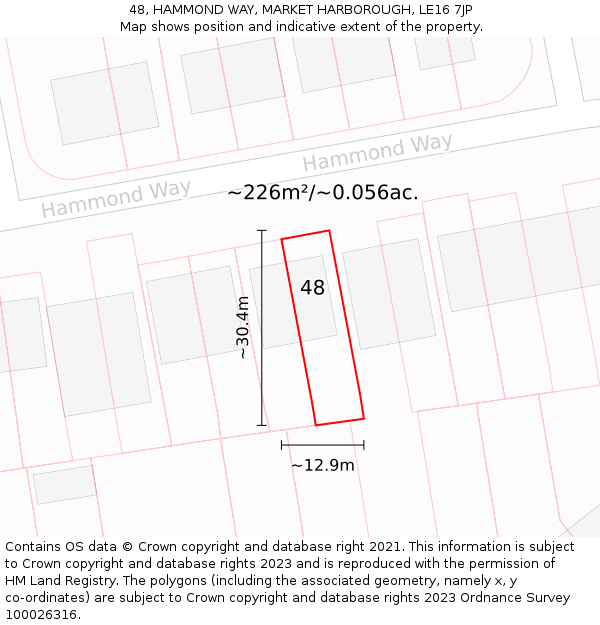 48, HAMMOND WAY, MARKET HARBOROUGH, LE16 7JP: Plot and title map