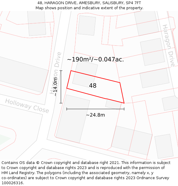48, HARAGON DRIVE, AMESBURY, SALISBURY, SP4 7FT: Plot and title map