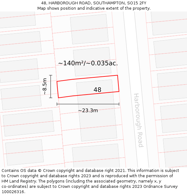 48, HARBOROUGH ROAD, SOUTHAMPTON, SO15 2FY: Plot and title map