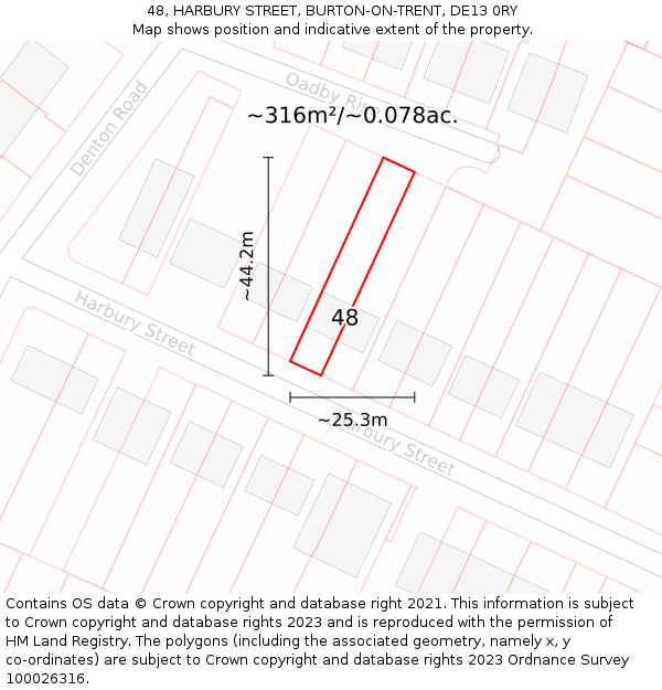 48, HARBURY STREET, BURTON-ON-TRENT, DE13 0RY: Plot and title map
