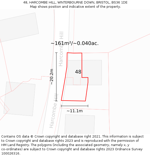 48, HARCOMBE HILL, WINTERBOURNE DOWN, BRISTOL, BS36 1DE: Plot and title map
