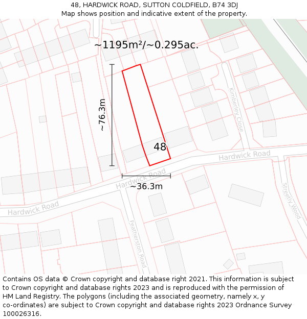 48, HARDWICK ROAD, SUTTON COLDFIELD, B74 3DJ: Plot and title map