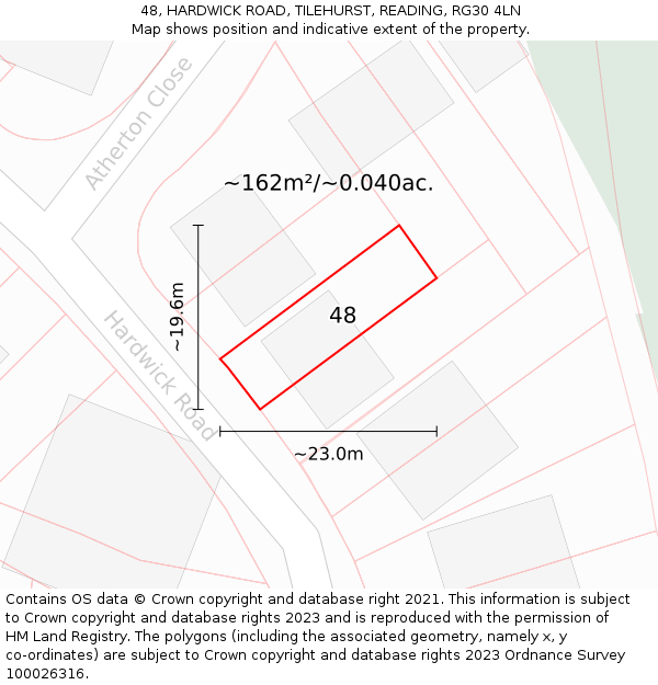 48, HARDWICK ROAD, TILEHURST, READING, RG30 4LN: Plot and title map
