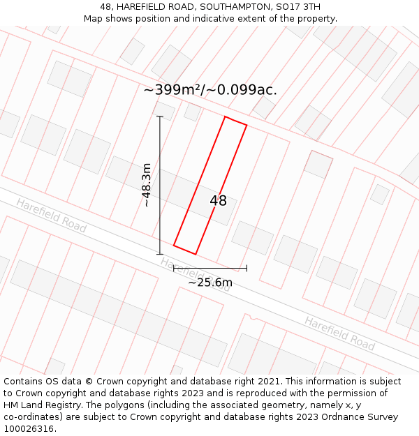 48, HAREFIELD ROAD, SOUTHAMPTON, SO17 3TH: Plot and title map