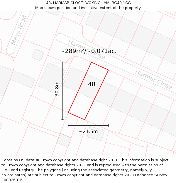 48, HARMAR CLOSE, WOKINGHAM, RG40 1SG: Plot and title map