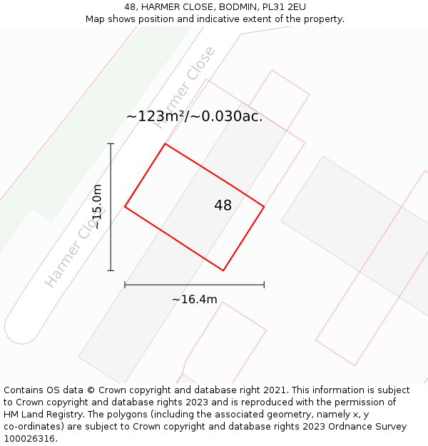 48, HARMER CLOSE, BODMIN, PL31 2EU: Plot and title map