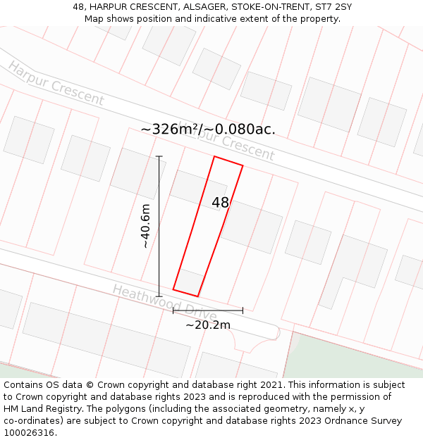 48, HARPUR CRESCENT, ALSAGER, STOKE-ON-TRENT, ST7 2SY: Plot and title map