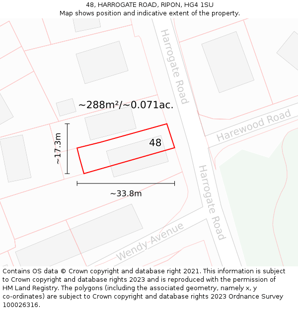 48, HARROGATE ROAD, RIPON, HG4 1SU: Plot and title map
