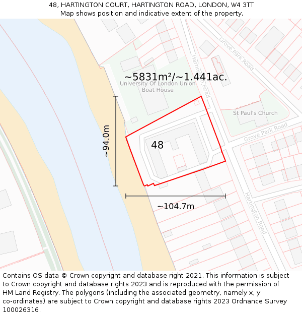48, HARTINGTON COURT, HARTINGTON ROAD, LONDON, W4 3TT: Plot and title map