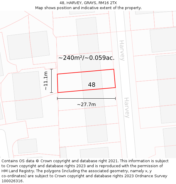 48, HARVEY, GRAYS, RM16 2TX: Plot and title map