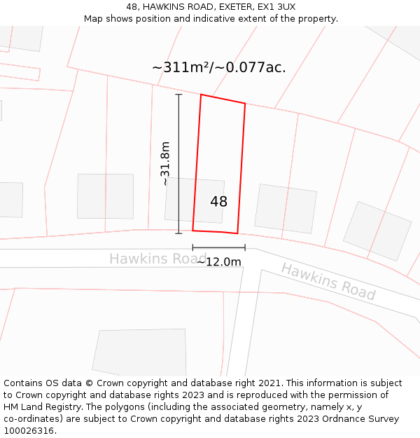 48, HAWKINS ROAD, EXETER, EX1 3UX: Plot and title map
