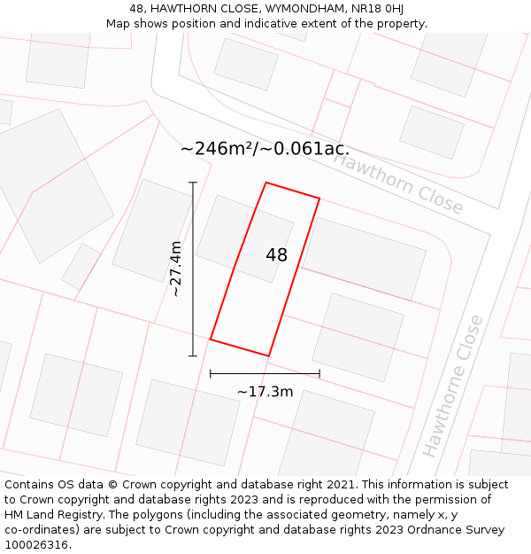 48, HAWTHORN CLOSE, WYMONDHAM, NR18 0HJ: Plot and title map