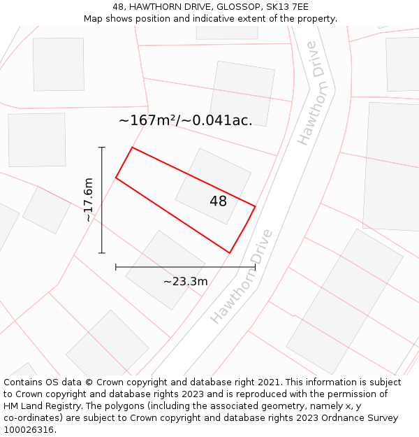 48, HAWTHORN DRIVE, GLOSSOP, SK13 7EE: Plot and title map